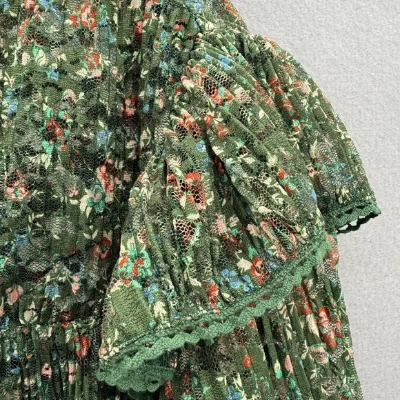 Anthropologie Porridge Pleated Floral Printed Lace Blouse Size L Romantic - Picture 8 of 14